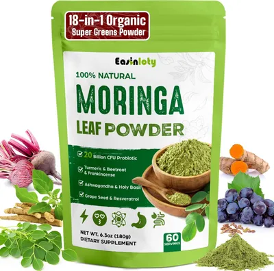 Easinloty 18 in 1 Moringa Powder with Supergreens, 10:1 extract ratio with probiotics and adaptogens
