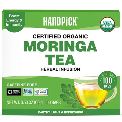 HANDPICK Organic Moringa Tea Bags - 100 count organic tea bags