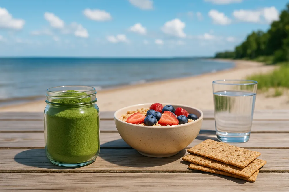 Moringa powder with high-fiber foods like whole grains, fruits, and vegetables