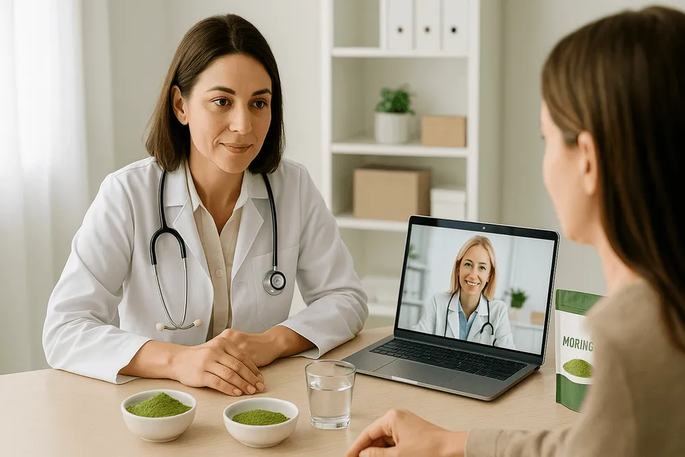 Person consulting with a healthcare provider about Moringa supplements