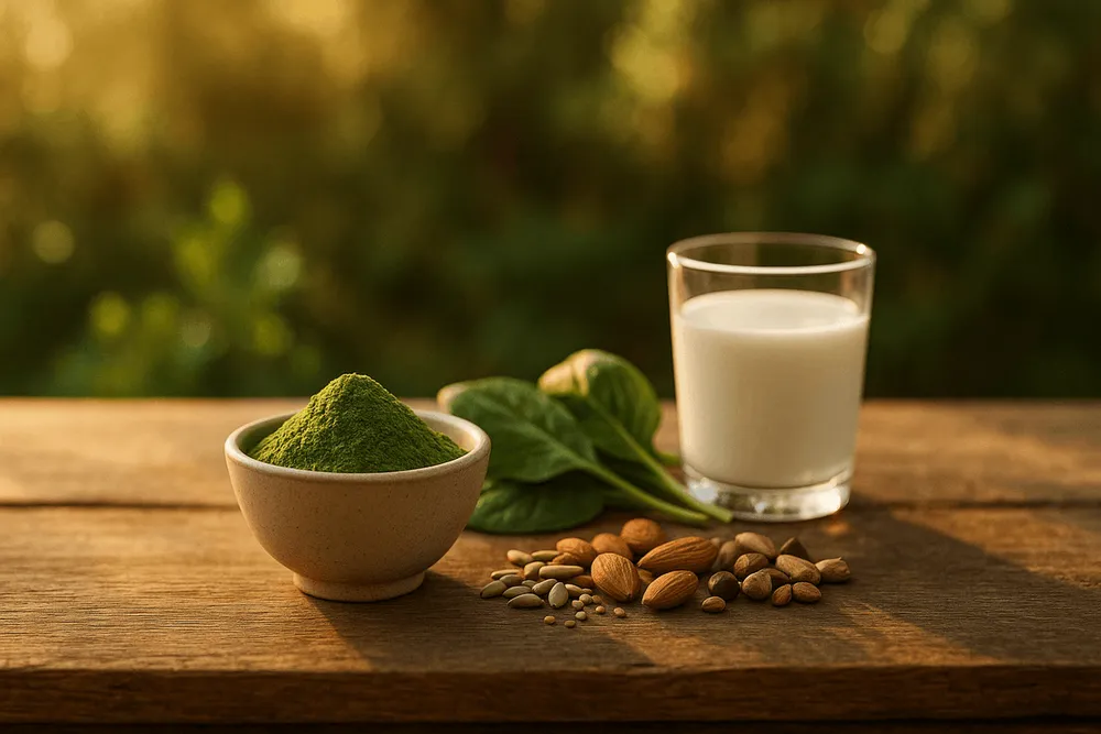 Moringa powder displayed as a source of essential minerals for comprehensive health