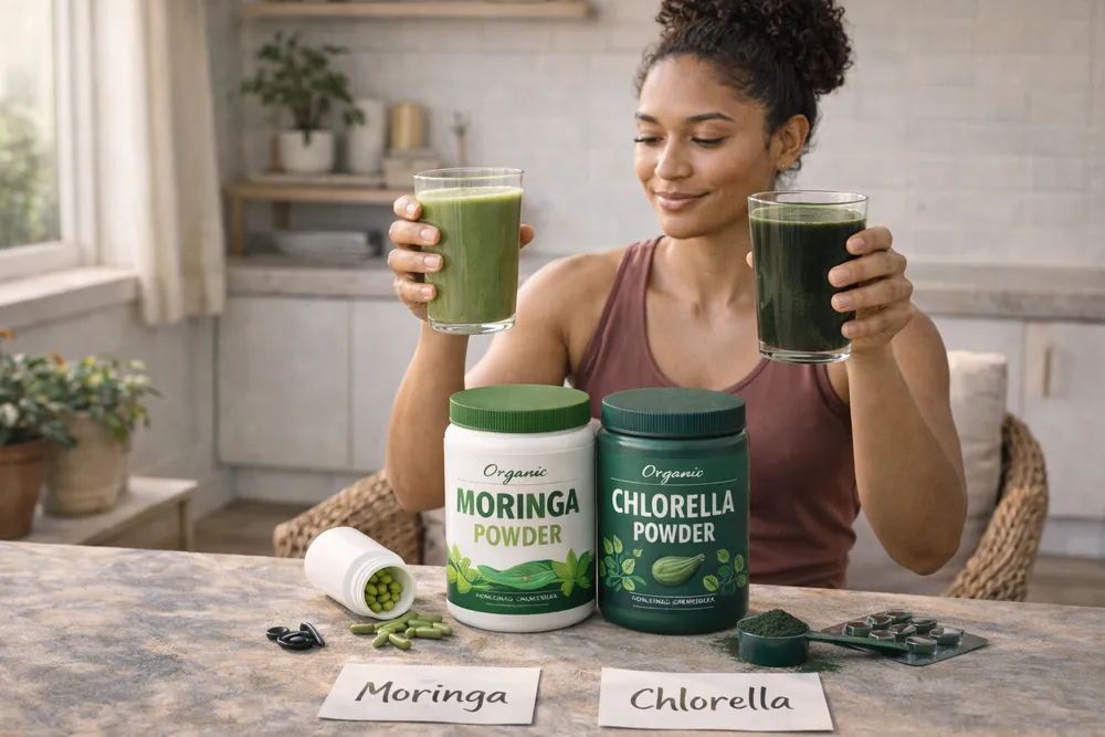 A natural display showing the antioxidant properties of both Moringa and Chlorella