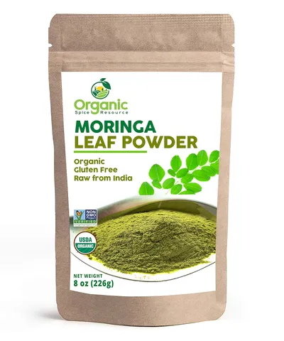 Organic Spice Resource Organic Moringa Powder, 100% raw and natural organic moringa powder in resealable bag