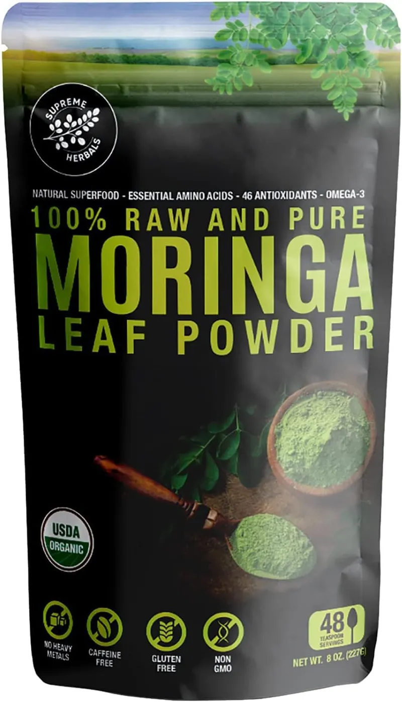 Supreme Herbals Raw and Pure Moringa Leaf Powder, USDA Organic, Non-GMO, gluten-free moringa powder