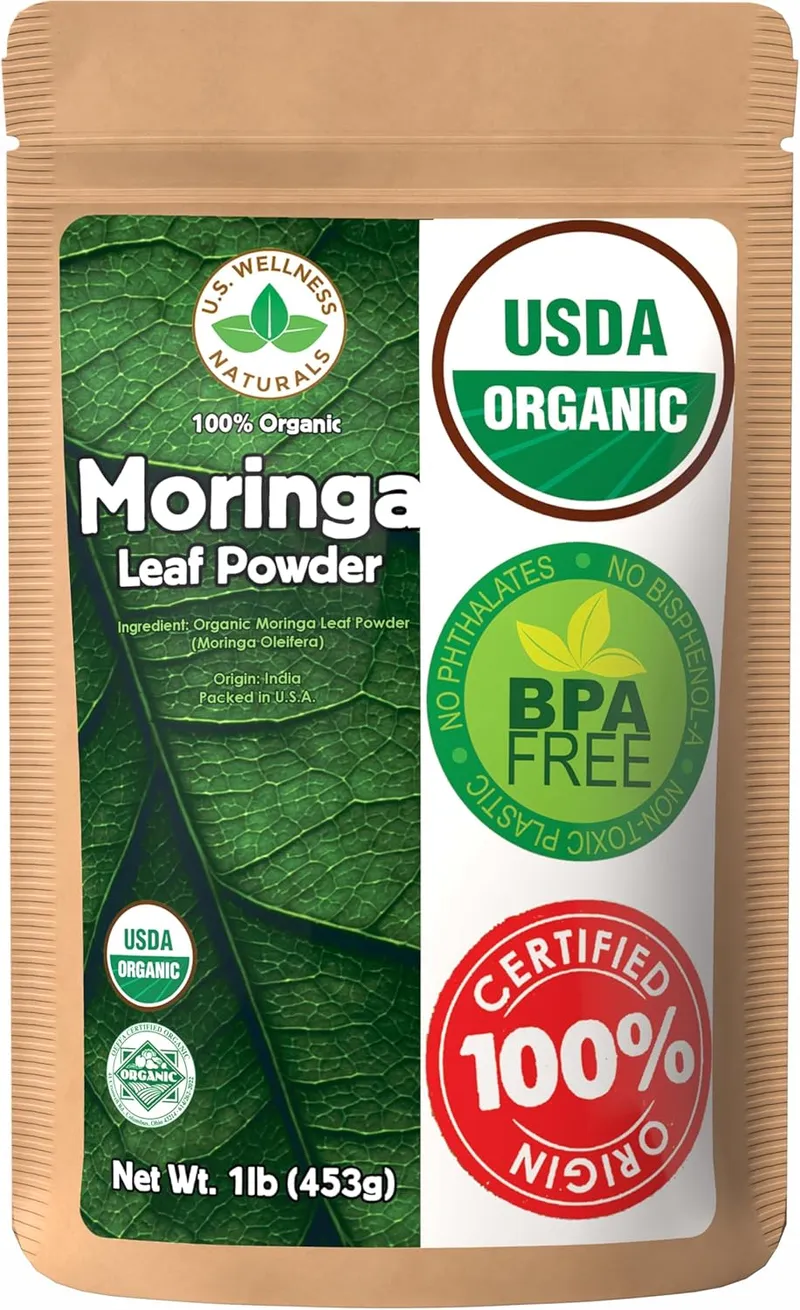 US Wellness Naturals Pure Organic Moringa Powder, 100% leaf-only organic moringa superfood