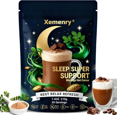 Xemenry Moringa Hot Cocoa Sleep Aid, melatonin-free moringa cocoa blend for relaxation and sleep support