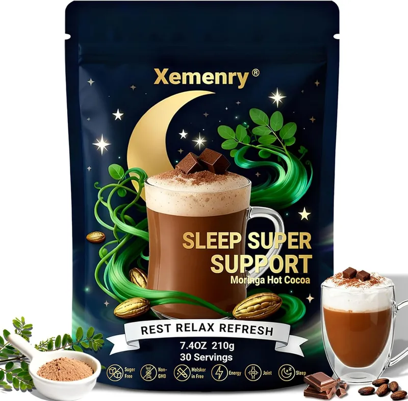 Xemenry Moringa Hot Cocoa Sleep Aid, melatonin-free moringa cocoa blend for relaxation and sleep support